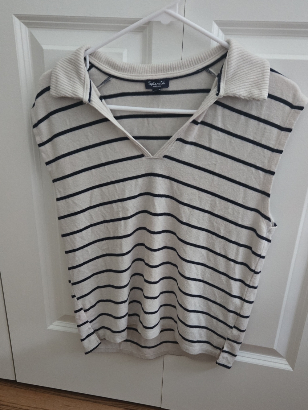 Splendid Cream and Black Striped Sleeveless Polo Tank